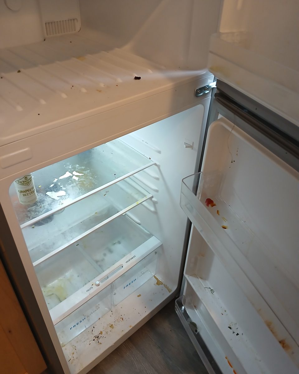 Refrigerator interior — before cleaning